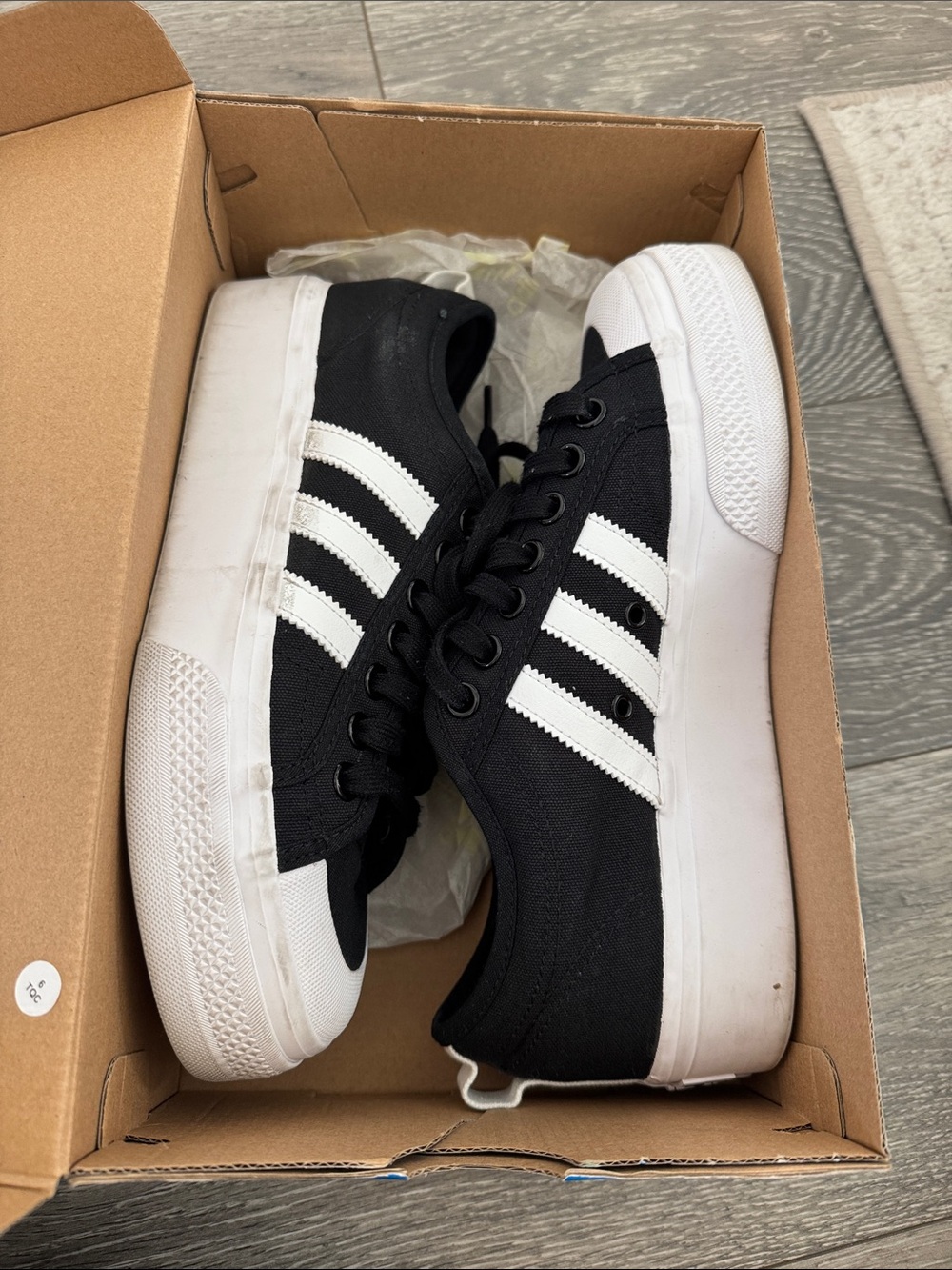 adidas Black and White Low-Top Sneaker with Three Stripes - Picture 4 of 4